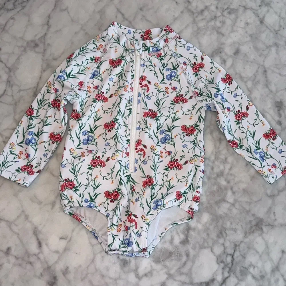NWOT JANIE AND JACK FLORAL RASH GUARD SWIMSUIT 12/18M